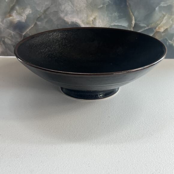 Studio Art Pottery Black Stoneware Bowl Glossy Finish 9.5" Salt Glaze Handthrown - Picture 1 of 13